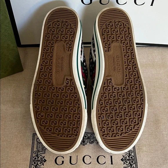 Gucci Black Floral Tennis Sneakers - Picture 5 of 6